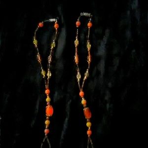 Orange and brown glass beaded ankle toe bracelets